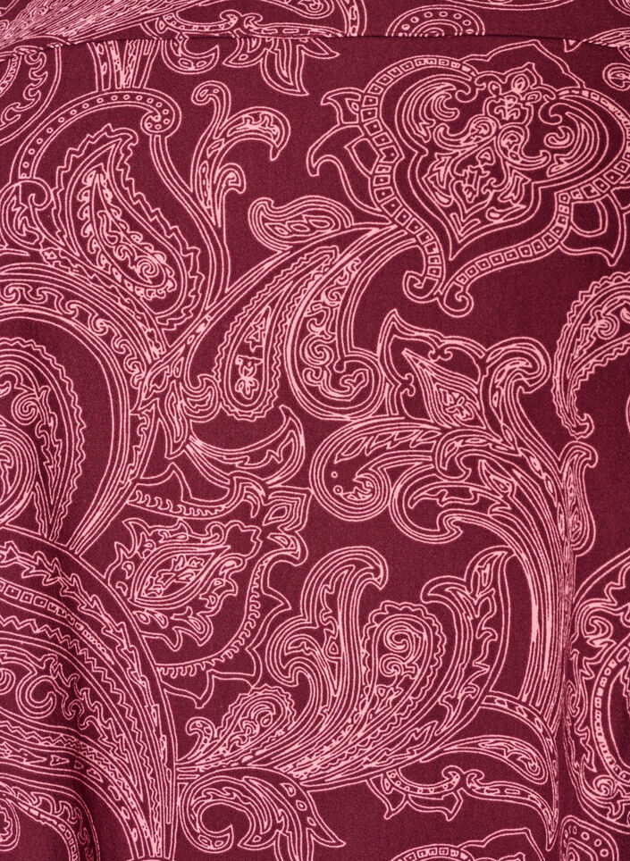 Kort bomullskjole med elastisk fold og lange ermer, M&oslash;rk Bordeaux, Packshot image number 2
