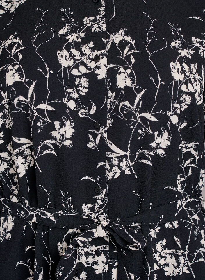 Langermet skjortekjole med knytebelte, Svart, Packshot image number 2