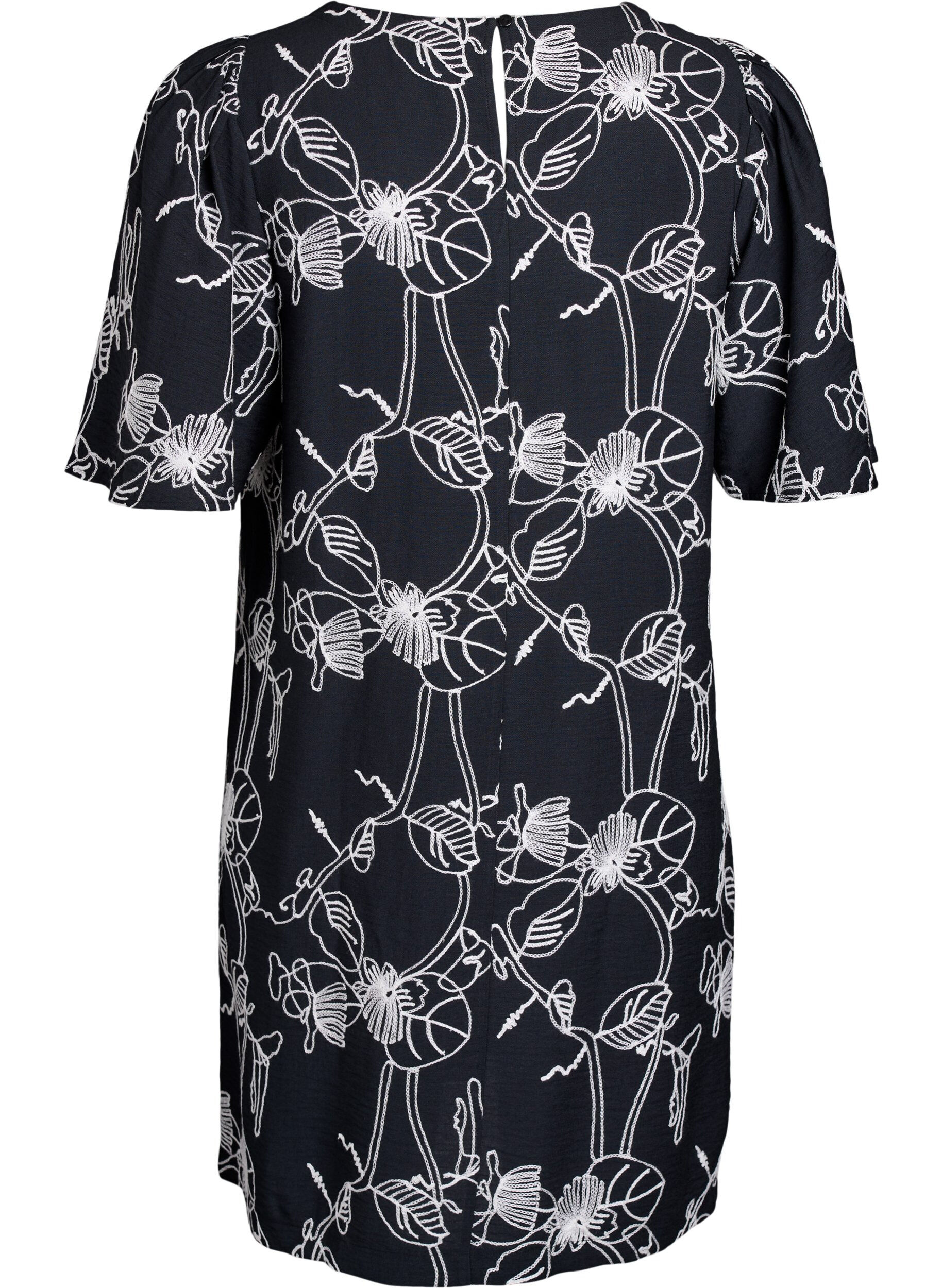 ZizziKort A-formet kjole med brodert m&oslash;nster, Svart, Packshot image number 1