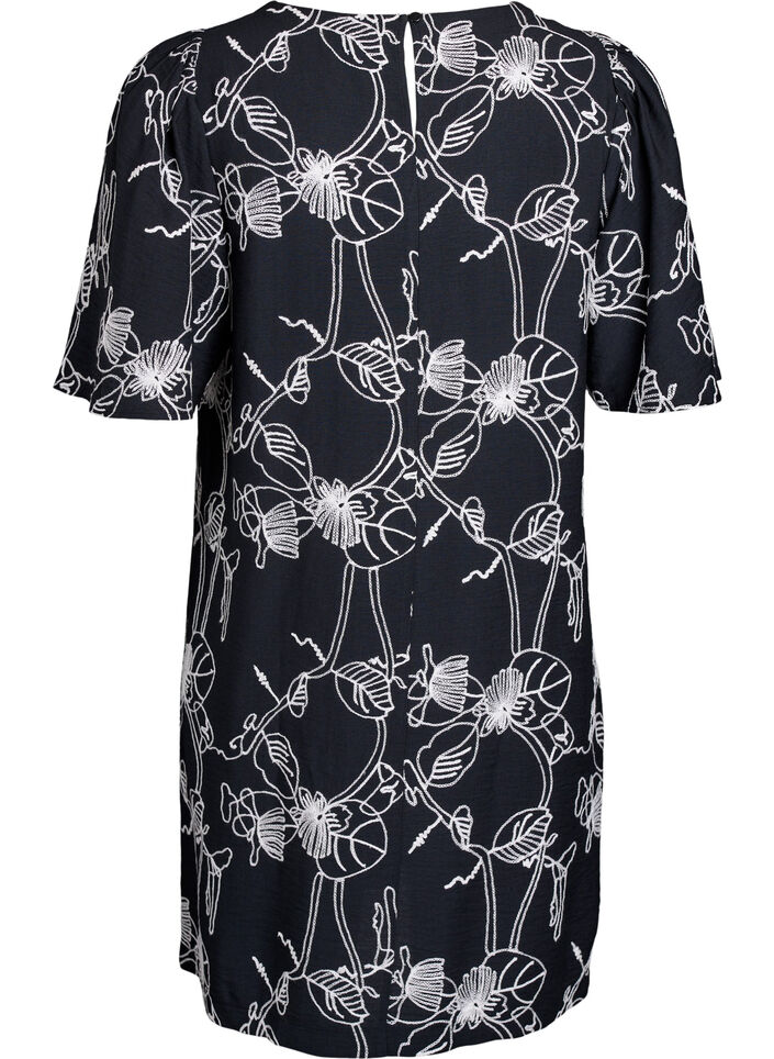 Kort A-formet kjole med brodert m&oslash;nster, Svart, Packshot image number 1