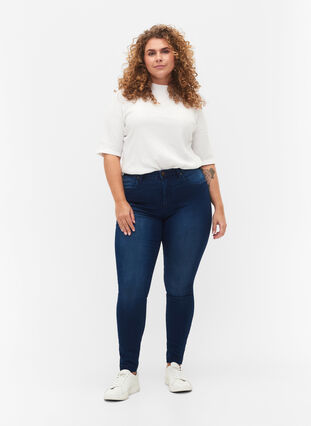 Super slim Amy jeans med høyt liv, Blue denim, Model image number 0