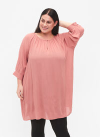 Tunika i viskose med 3/4-ermer, Old Rose, Model