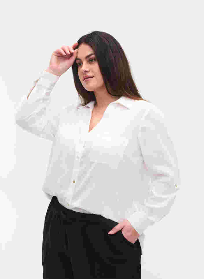 Bluse med 3/4-ermer og knapper, White, Model