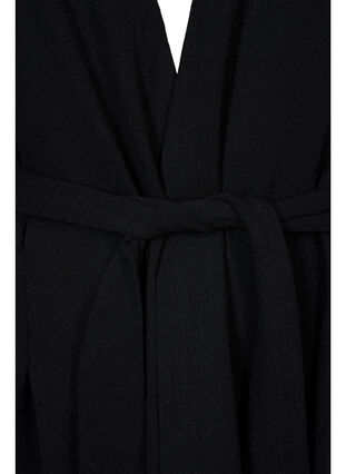 Bluse med omslagseffekt, knyting og lurex, Black w. Black, Packshot image number 2