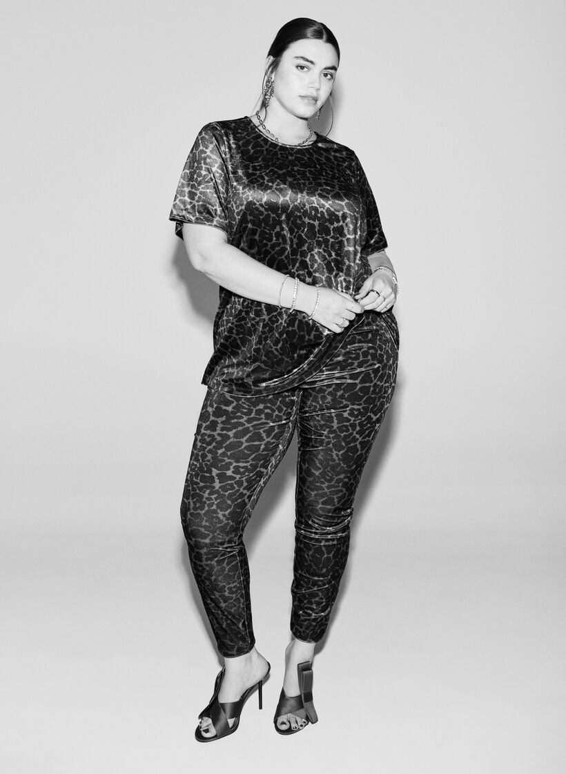 Velourleggings med leopardmønster, Brun, Image