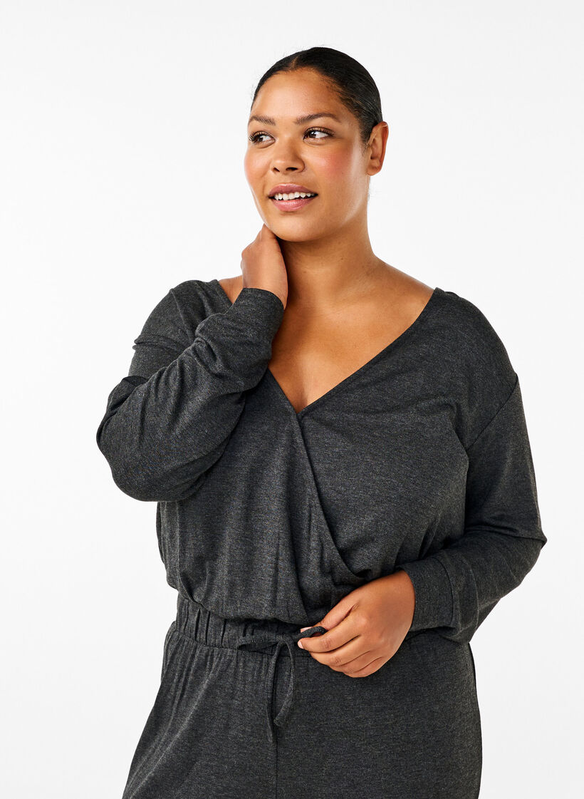 Jumpsuit med omslag og knytebånd, Dark Grey Melange, Model image number 2
