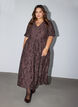 Midikjole i blomstret jacquard, Brun, Model image number 0