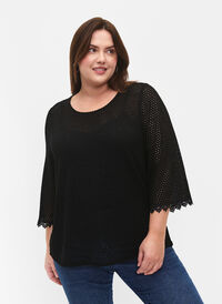 Strikket topp med 3/4 ermer	
, Black, Model