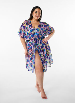 Zizzi Strandkimono med trykk, Blå, Model image number 0