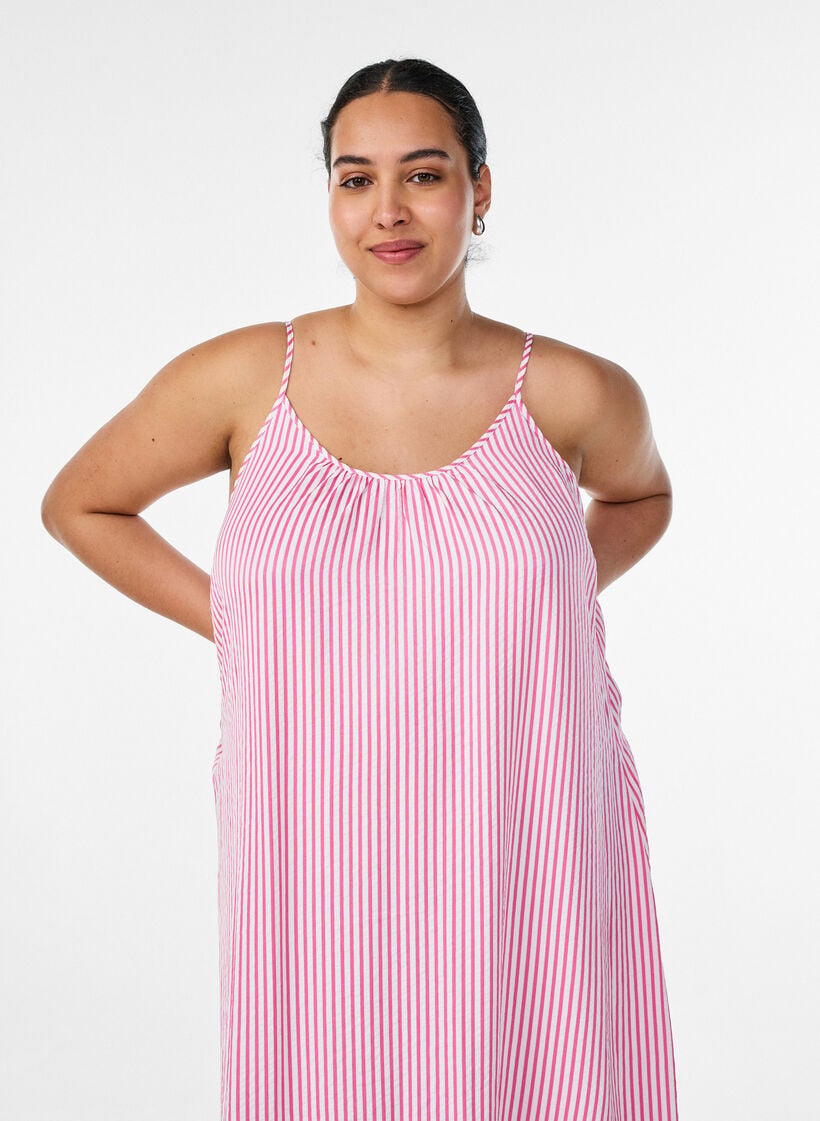 Sommerkjole med striper og A-form, Rosa, Model image number 2
