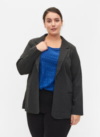 Enkel blazer med knapp og pyntelommer, Dark Grey Melange, Model