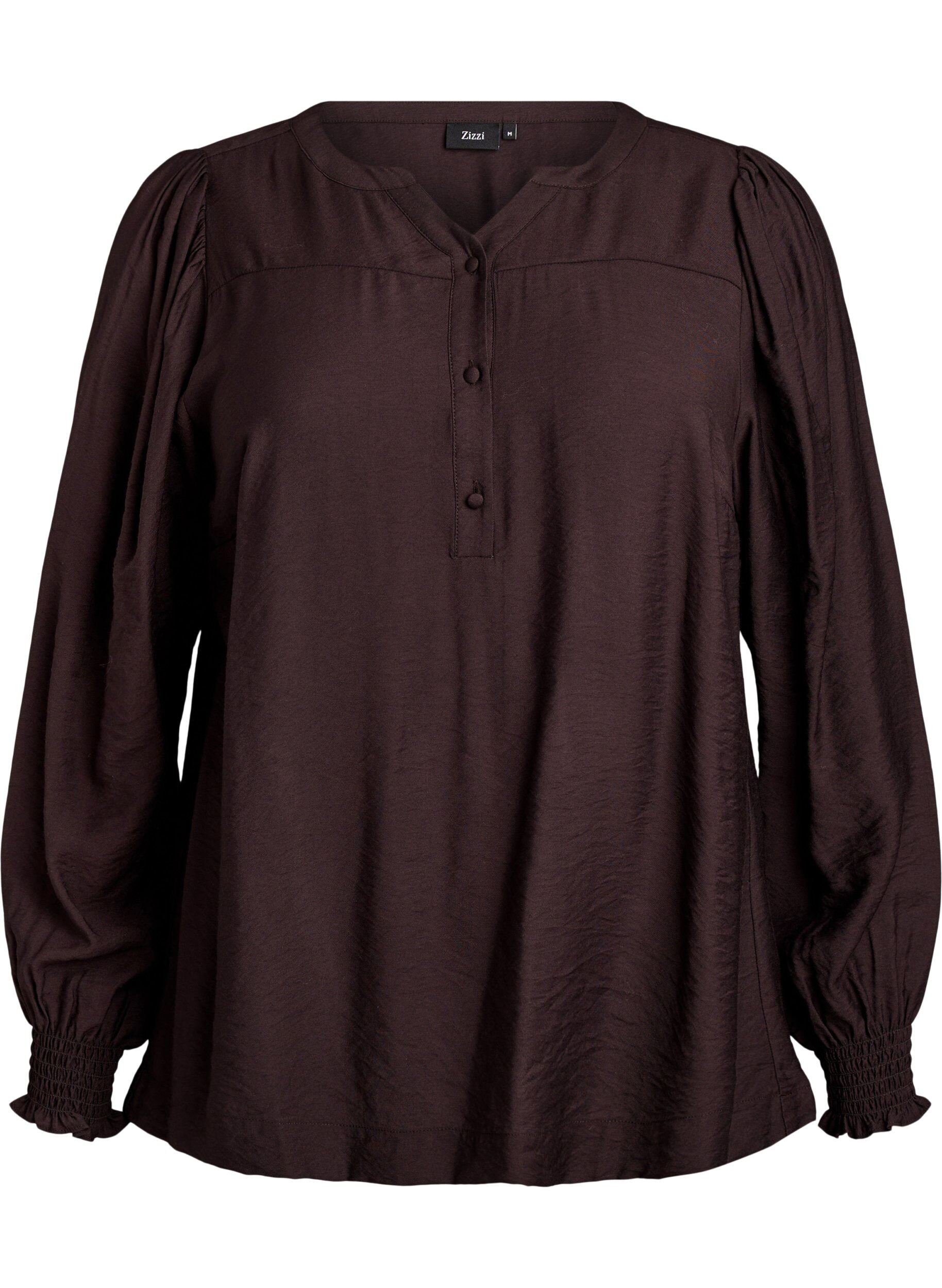 Viskosebluse med smock og rynkede detaljer