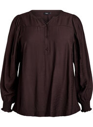 Viskosebluse med smock og rynkede detaljer, Brun