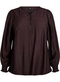 Viskosebluse med smock og rynkede detaljer, Brun Viskosebluse med smock og rynkede detaljer
