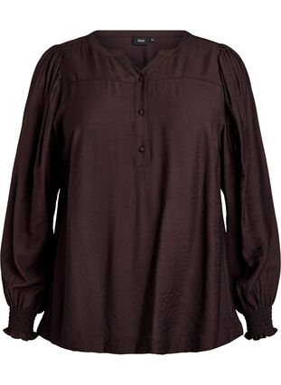 Zizzi Viskosebluse med smock og rynkede detaljer, Brun, Packshot image number 0