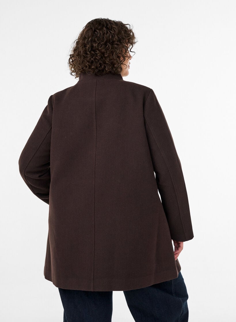 A-line k&aring;pe med gullknapper, Brun, Model image number 2