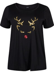 T-skjorte med julemotiv i bomull, Black Reindeer