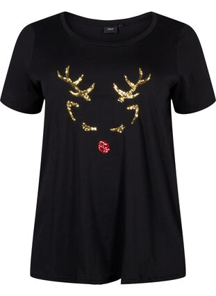 T-skjorte med julemotiv i bomull, Black Reindeer, Packshot image number 0