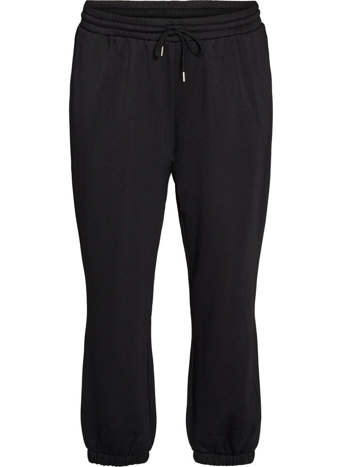 Joggebukser med h&oslash;y midje og sn&oslash;ring, Svart, Packshot image number 0