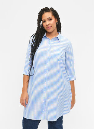 Lang, stripete skjorte med trekvartlange ermer, Marina W. Stripe, Model image number 0
