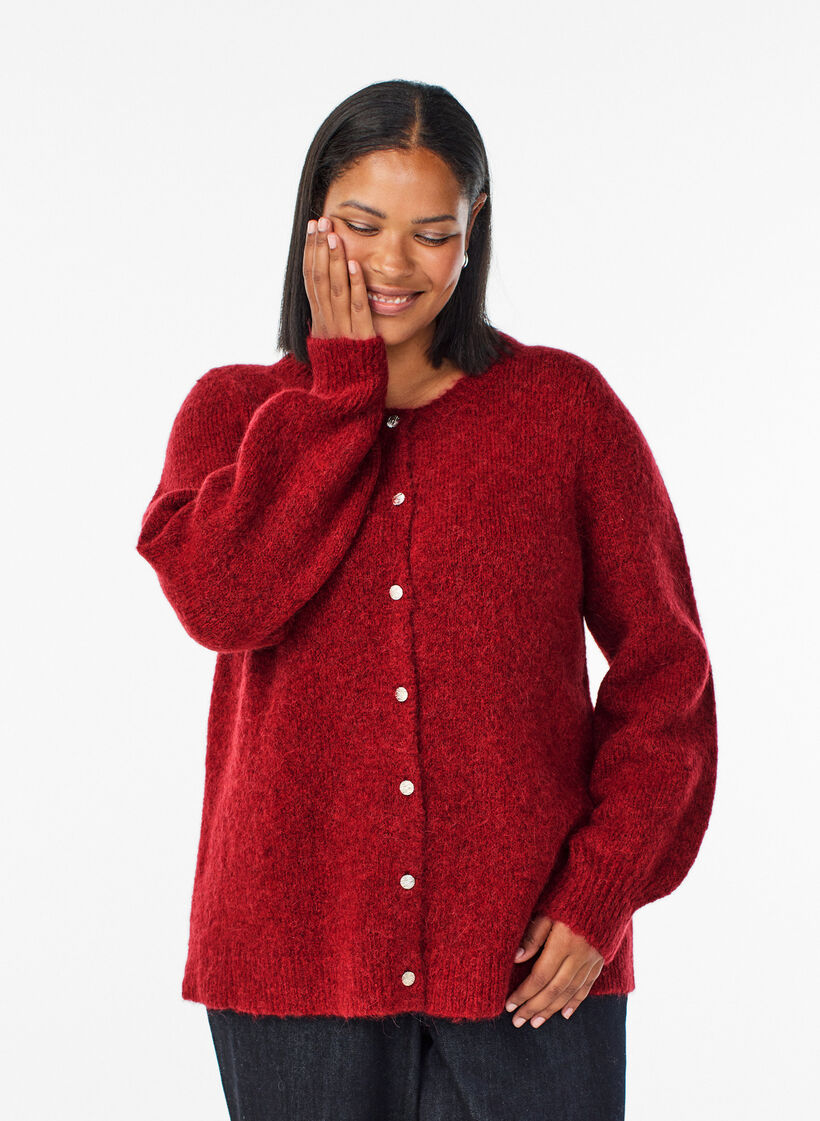 Cardigan med ull og alpakka og dekorative knapper, Rød, Model image number 0