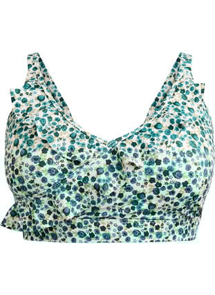 Zizzi Blomstrete bikinioverdel med volangdetaljer, Grønn, Packshot image number 0