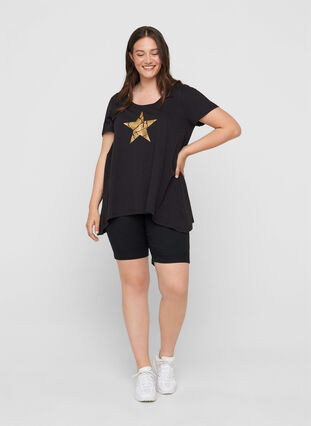 Kortermet T-skjorte i bomull med A-form, Black STAR, Model image number 2