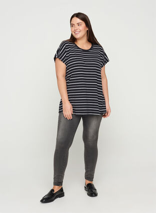 Stripete T-skjorte i bomull, Black/White Stripe, Model image number 2