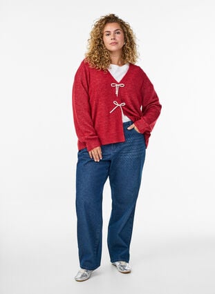 Zizzi Straight fit jeans med rhinesteiner og høy midje, Dark Blue, Model image number 0