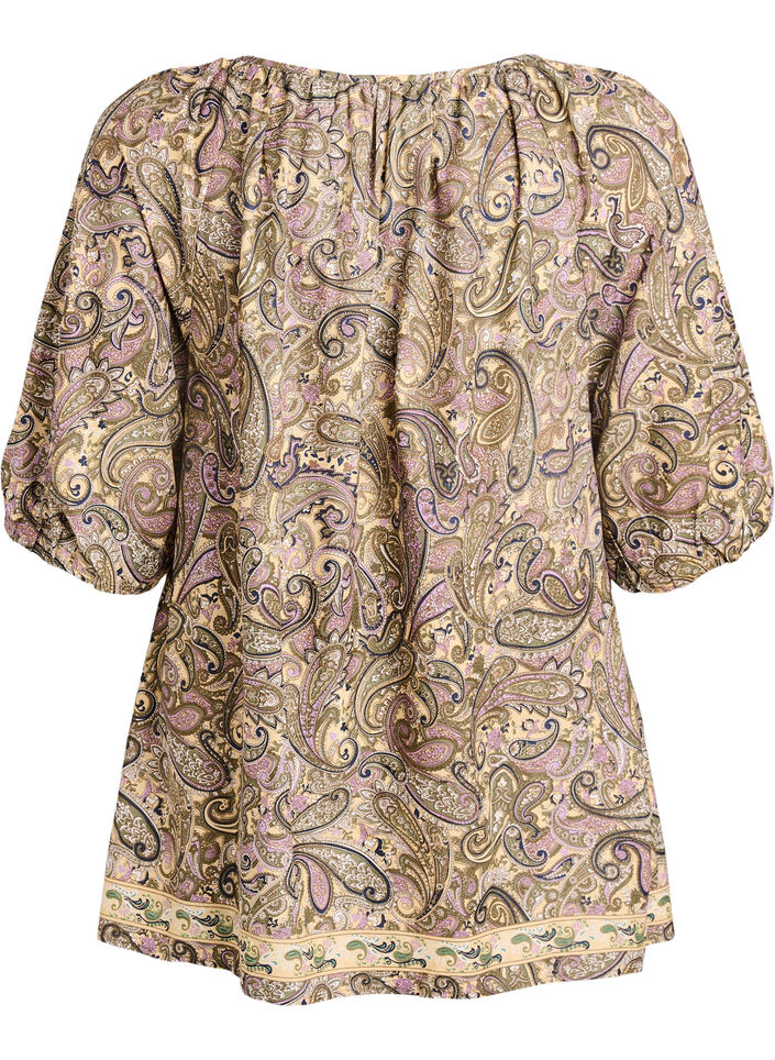 Viskose bluse med paisley-trykk og knytesnor, Gul, Packshot image number 1