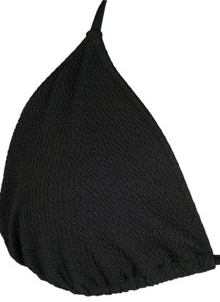 Trekantet bikini-BH med kreppstruktur, Black, Packshot image number 2