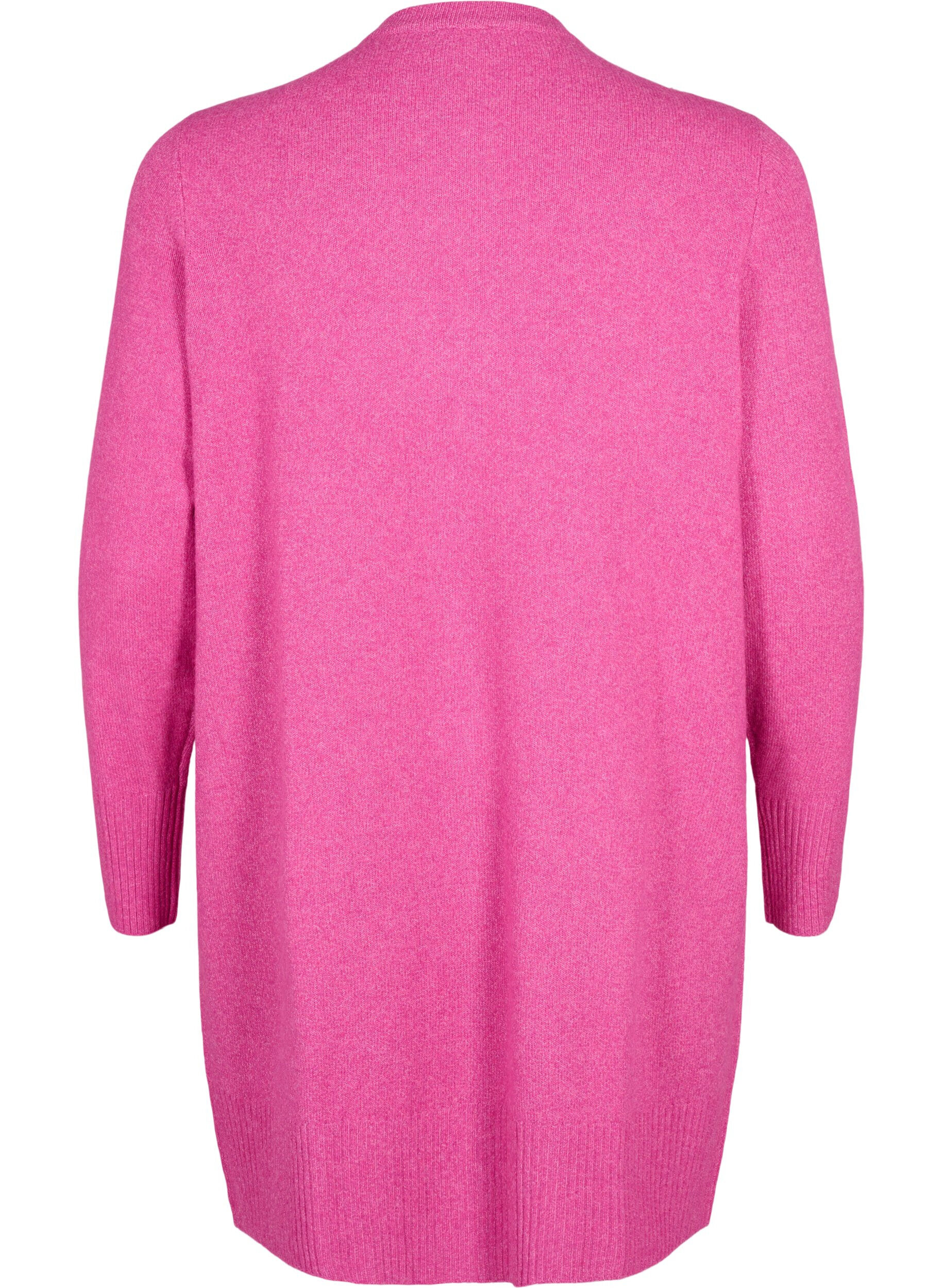 Zizzi Ribbestrikket cardigan med lommer, Rosa, Packshot image number 1