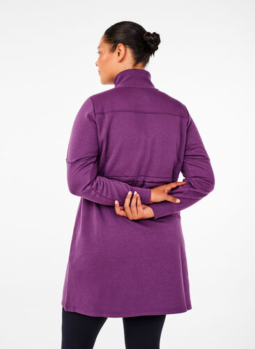 Zizzi Kort sweatshirtkjole med høy hals og justerbar midje, Deep Purple, Model image number 1
