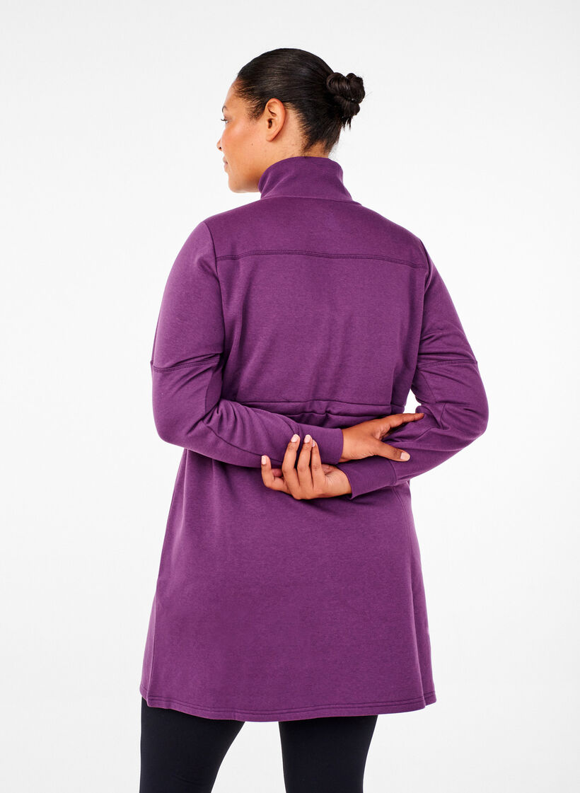 Kort sweatshirtkjole med høy hals og justerbar midje, Deep Purple, Model image number 1