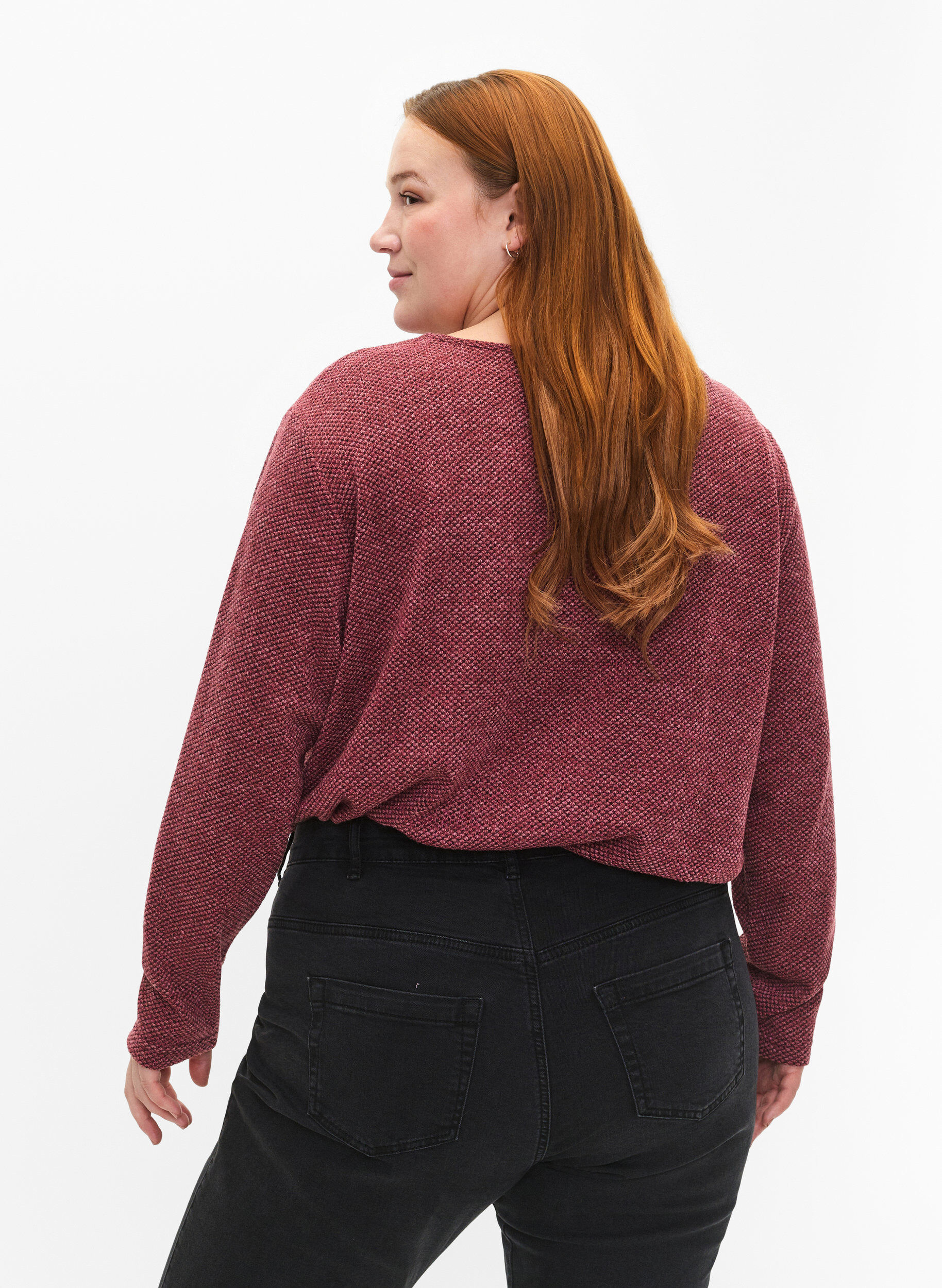 Zizzi Melange Bluse med rund hals og lange ermer, Dry Rose, Model image number 1