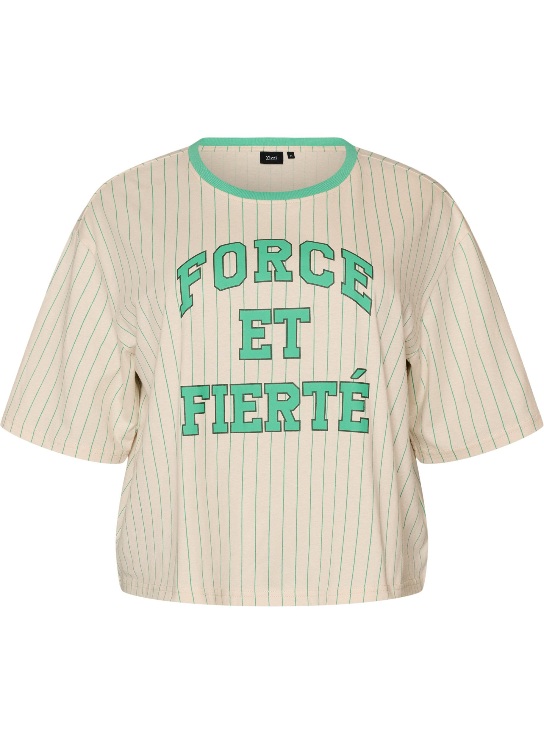 Boxy T-skjorte med striper og statement-trykk