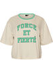 Boxy T-skjorte med striper og statement-trykk, Vanilje, Packshot image number 0