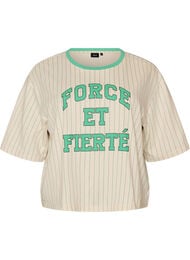 Boxy T-skjorte med striper og statement-trykk, Vanilje
