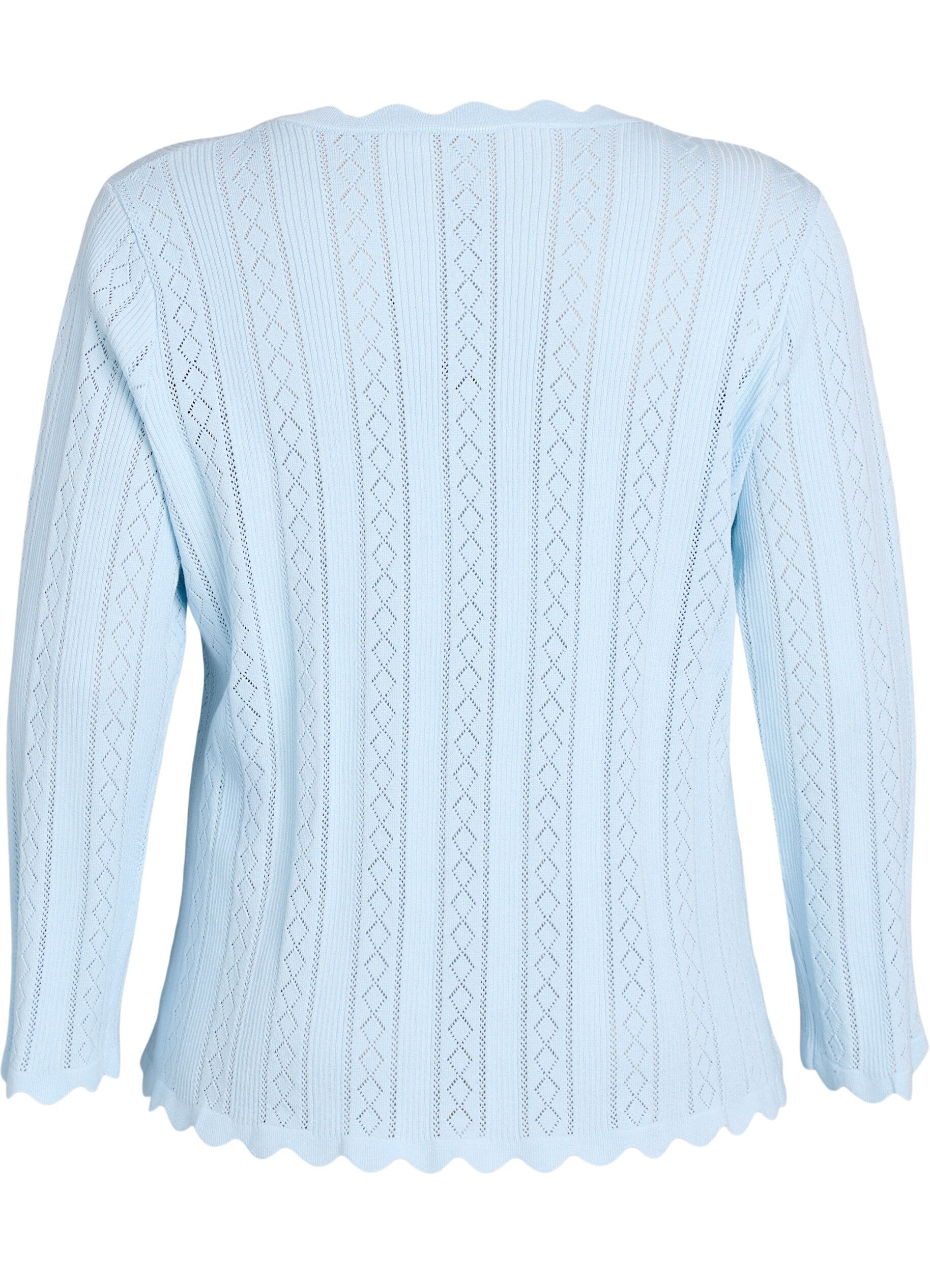 ZizziCardigan med hullbroderi og b&oslash;lgete kanter, Bl&aring;, Packshot image number 1