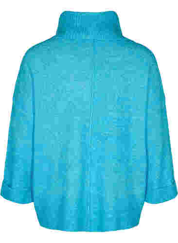Langermet strikkegenser med rullekrage, Malibu Blue Mel., Packshot image number 1