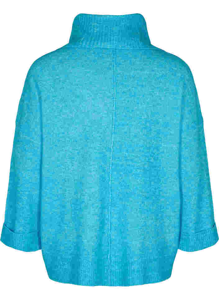 Langermet strikkegenser med rullekrage, Malibu Blue Mel., Packshot image number 1