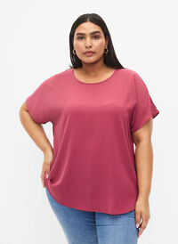 Bluse med korte ermer og rund hals, Dry Rose, Model