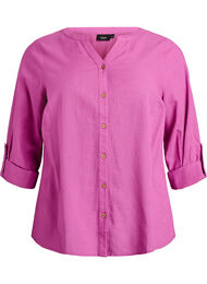 Bluse i bomull med V-hals, Rosa