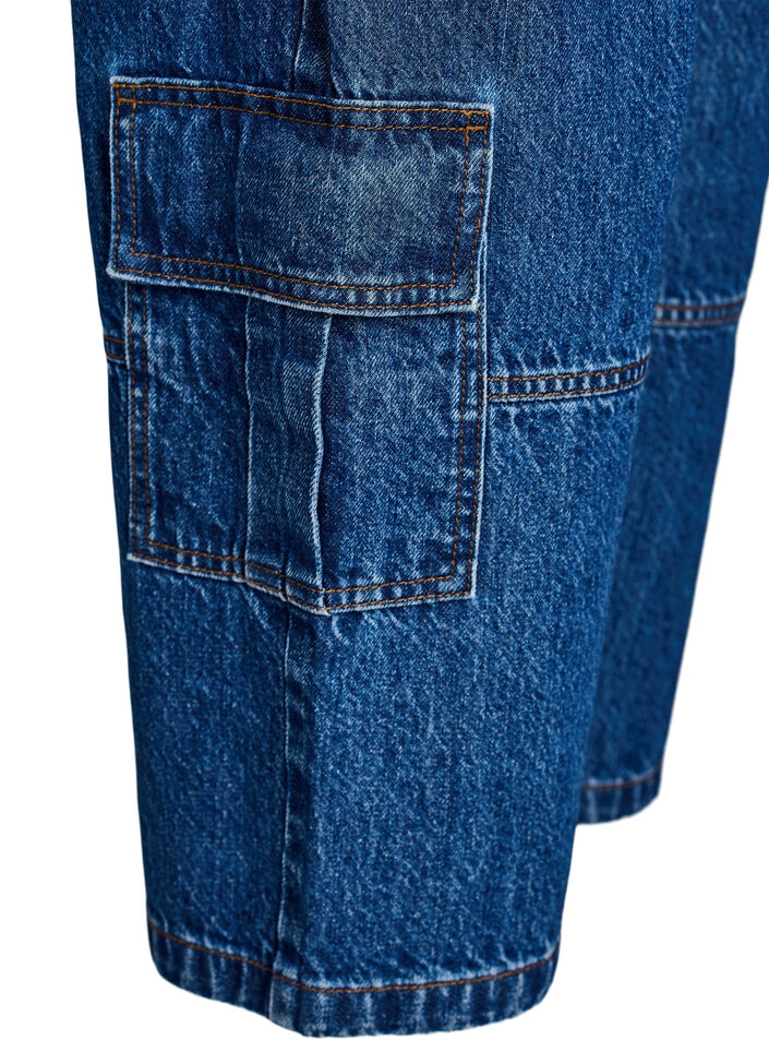 Høymidjede cargojeans, Blue Denim, Packshot