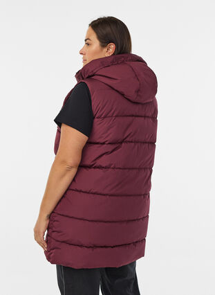 Zizzi Lang vest med hette og lommer, Rød, Model image number 2