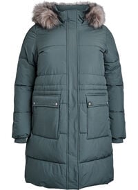 Vannavstøtende parkas med imitert pelskrage, Grønn Vannavstøtende parkas med imitert pelskrage
