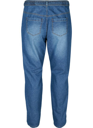 Jeans med høyt liv og belte, Blue denim, Packshot image number 1
