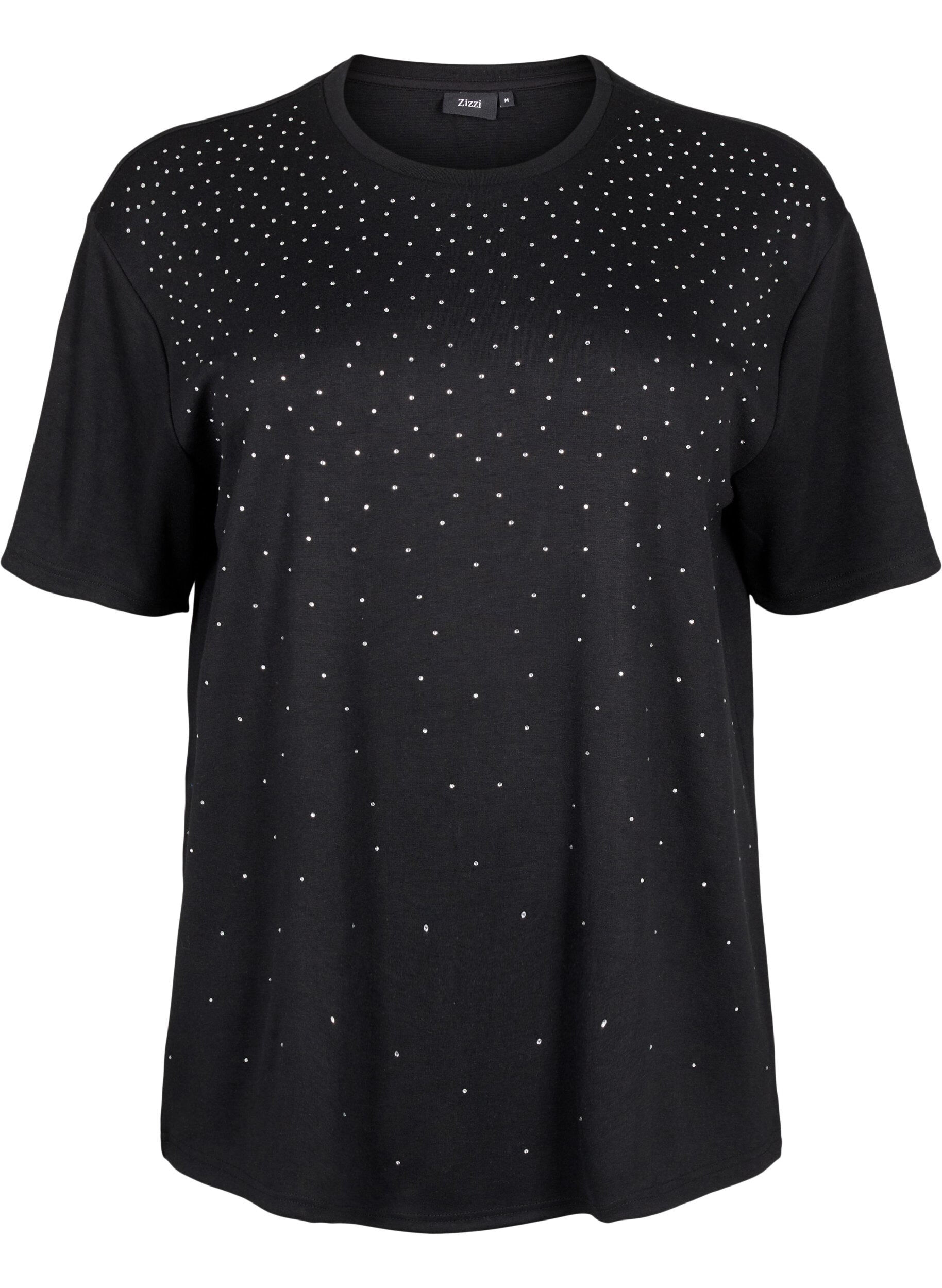 ZizziT-skjorte med strass og rund hals, Svart, Packshot image number 0
