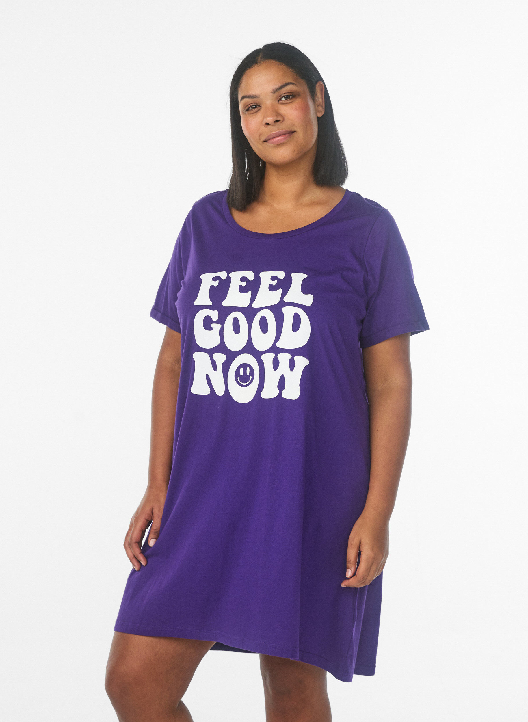 Zizzi Kortermet nattkjole i &oslash;kologisk bomull, Bl&aring;, Model image number 0