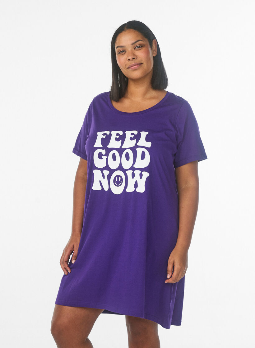 Kortermet nattkjole i &oslash;kologisk bomull, Bl&aring;, Model image number 0